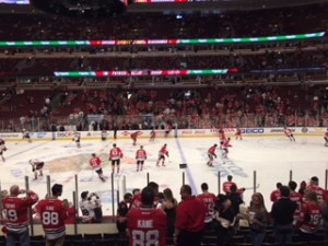 Blackhawks warming up before game.